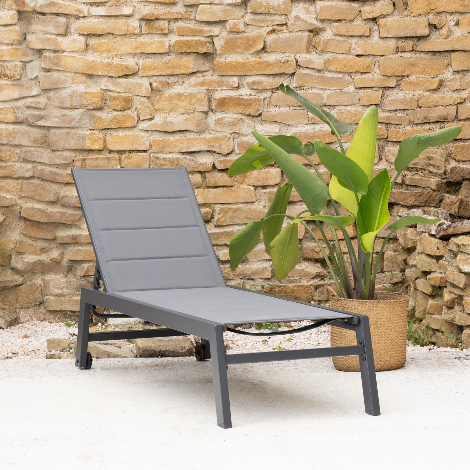 Leżak BARBADOS z szarego textilenu - antracytowo-szare aluminium