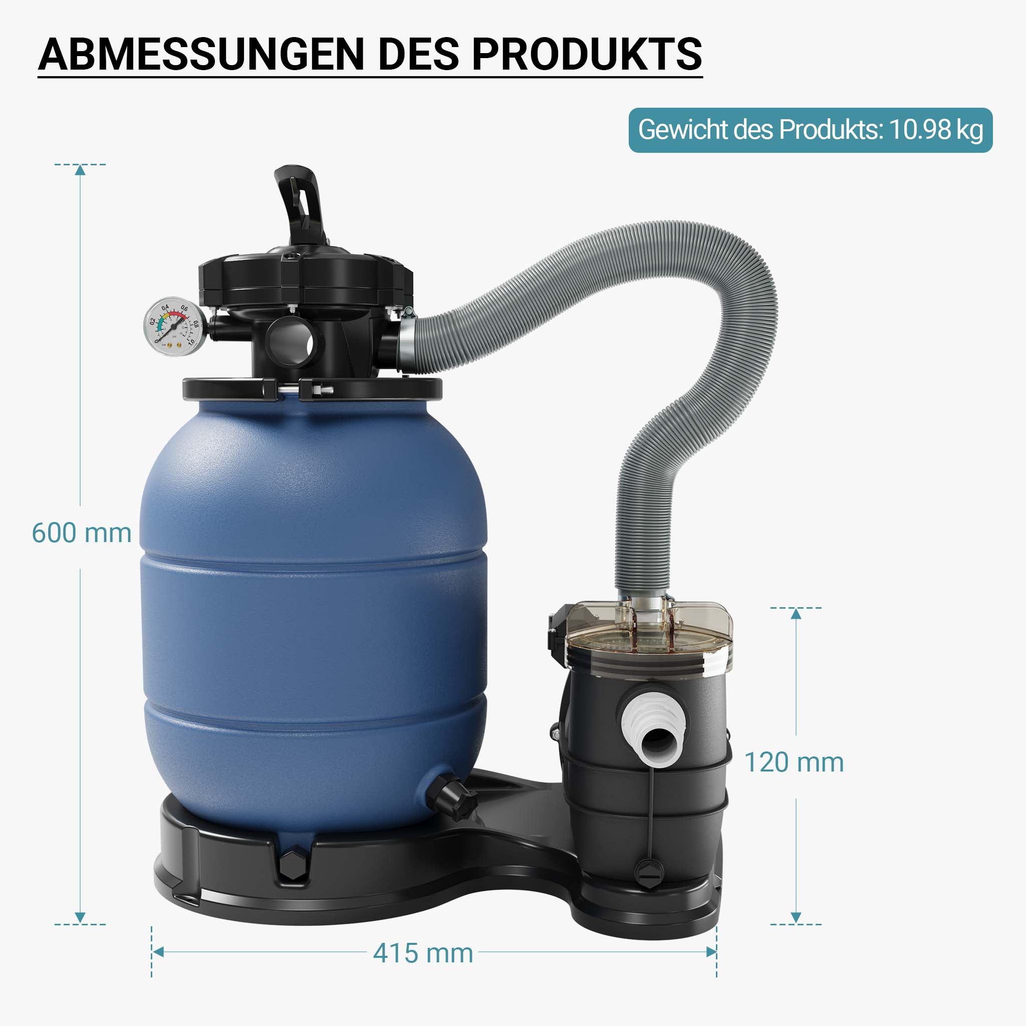 Filtre à Sable Piscine XPOtool 250W - 10000 L/h - Vanne 5 Positions - Capacité 20kg Sable - Pour Hors-sol