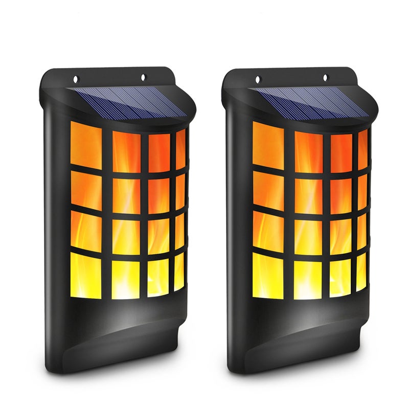 Zestaw 2 zewnętrznych lamp solarnych z migoczącym płomieniem, ścienne lampy solarne, ścienne lampy solarne