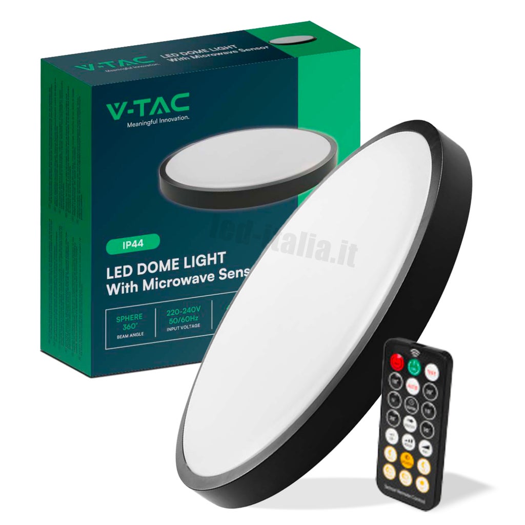 Okrągła lampa sufitowa LED V-TAC 36W z pilotem, z czujnikiem ruchu, w kolorze czarnym, naturalnym, białym, IP44