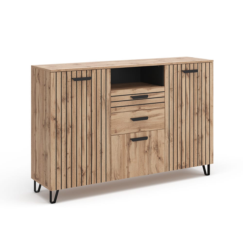 Armoire à Chaussures Vicco Amber 100x100x38 Cm En Chêne Wotan/noir - Avec Porte Et Tiroir, Rangement Entrée
