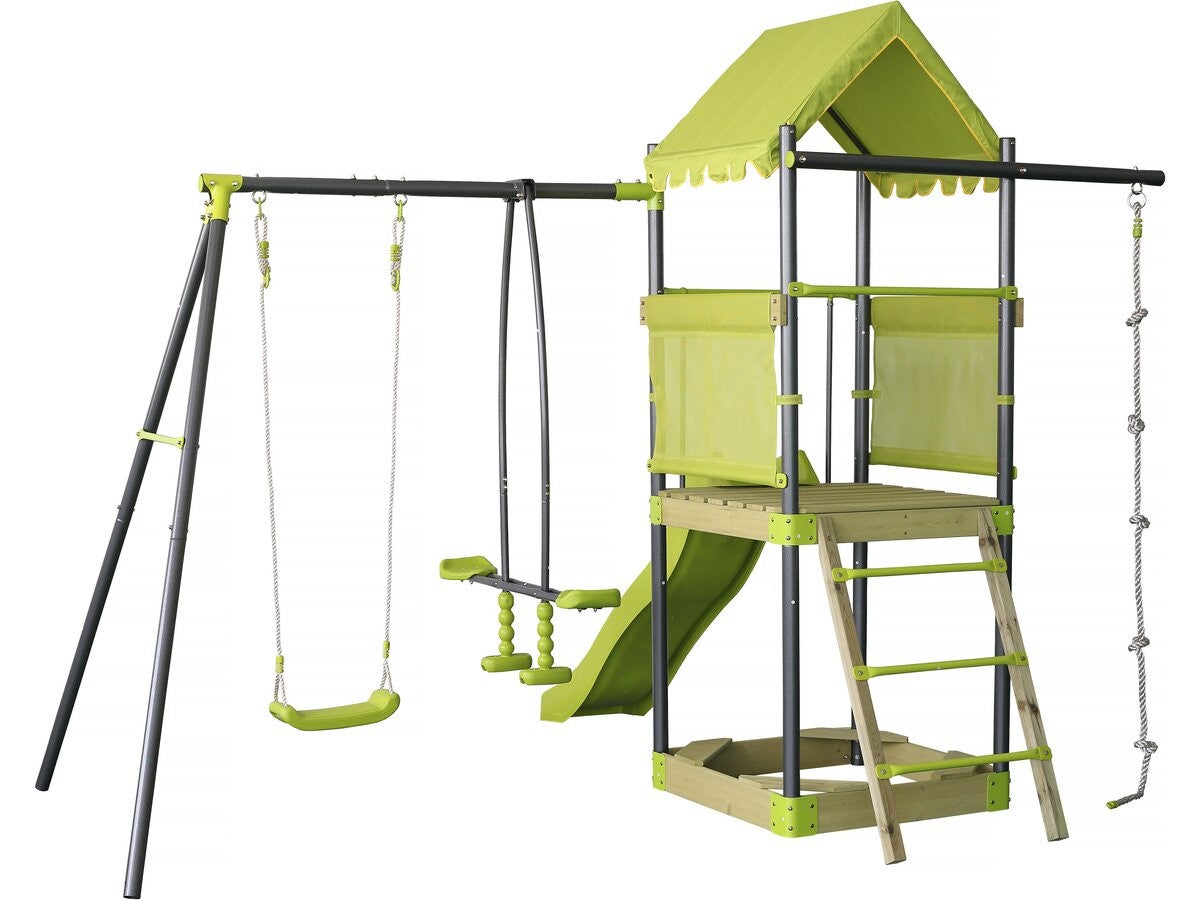 Metalowa huśtawka "Sohane" ze zjeżdżalnią i piaskownicą - zielona
