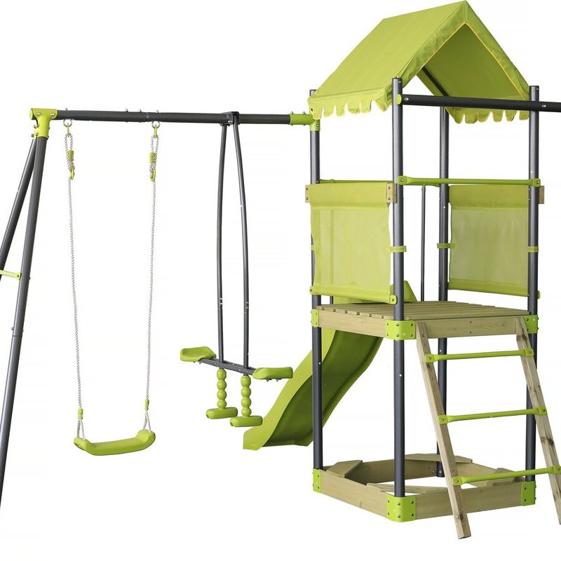 Metalowa huśtawka "Sohane" ze zjeżdżalnią i piaskownicą - zielona
