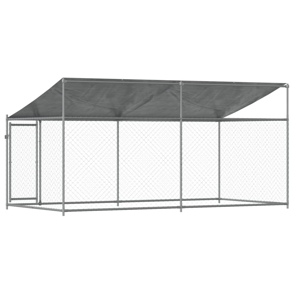 Telhado e porta da gaiola para cães em aço galvanizado cinza 4x2x2 m - COMFORTXL - 6