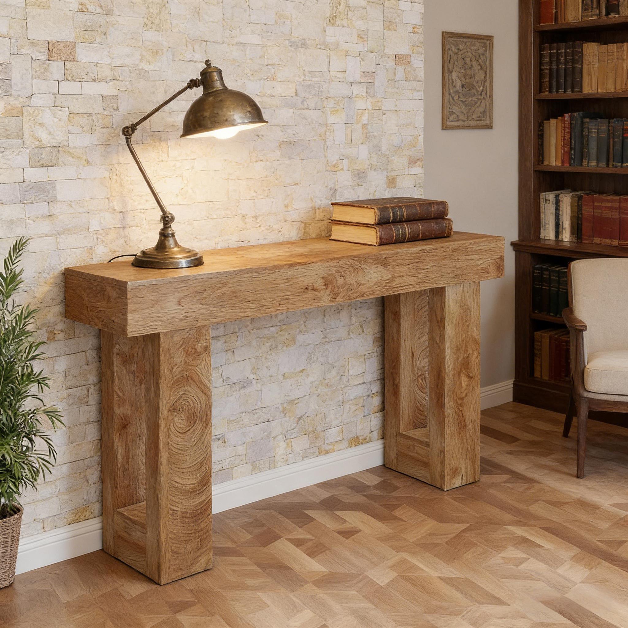 Console 160x35x85 cm avec style rustique, pieds robusts, en bois, couleur marron - 8