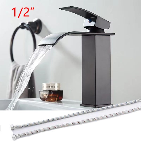 Nowoczesna bateria zlewozmywakowa 1/2 cala, bateria łazienkowa, bateria kuchenna, czarna bateria zlewozmywakowa z 2 wężami doprowadzającymi wodę