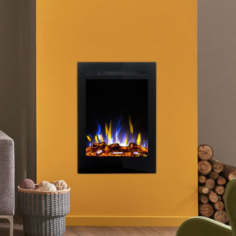 Kominek elektryczny AFLAMO Majestic 32 - ogień premium - na ścianę i do zabudowy - 47x66x14 cm - dekoracyjny kominek LED z grzaniem 750/1500 W