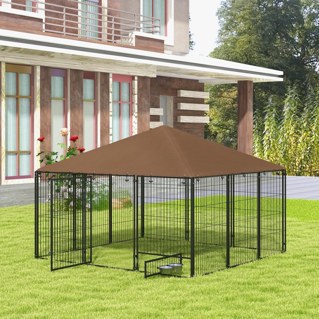 Parque para Cães PawHut em Aço com Tecido Oxford Castanho 211x211x151 cm - 2
