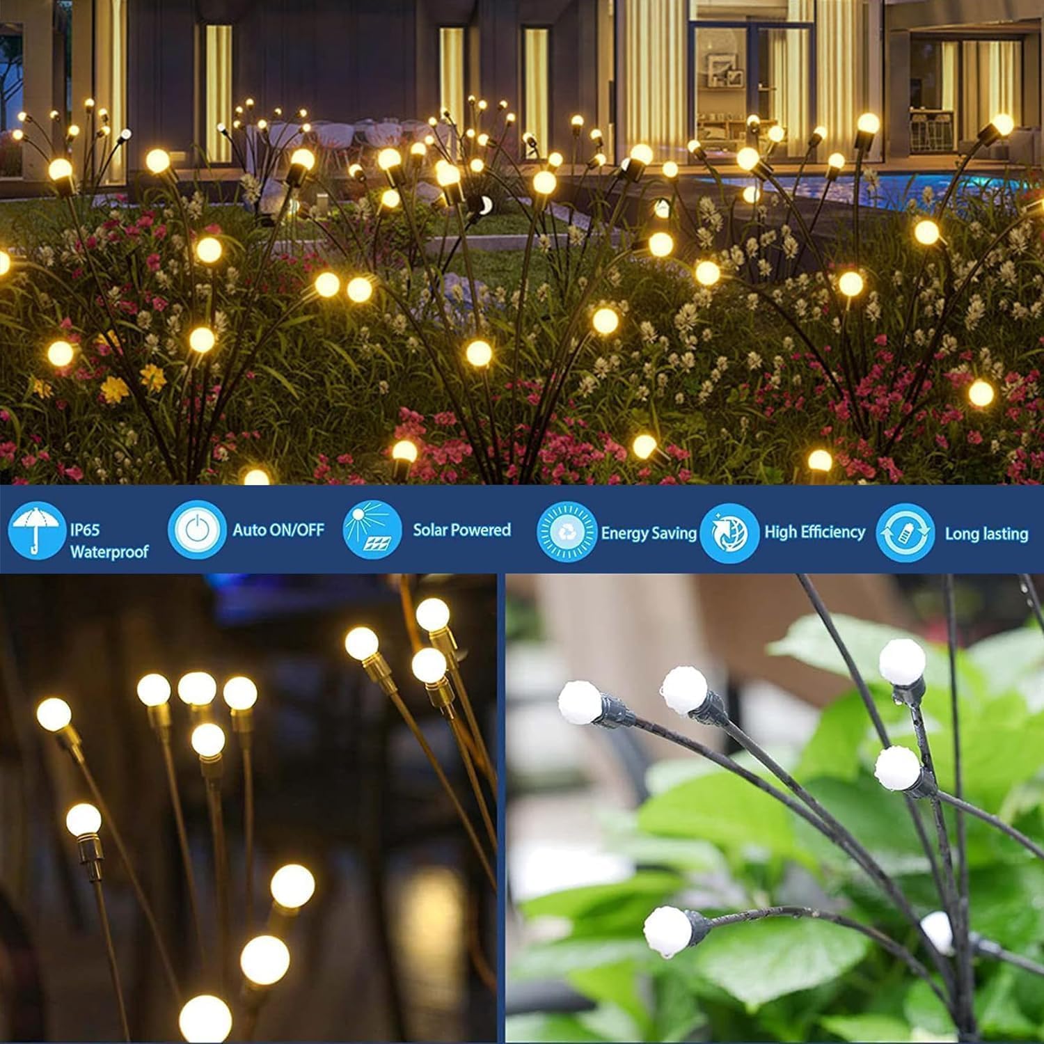 Lampe solaire luciole,2 Pièces8LED lumiere solaire exterieur IP65 Étanches d'Extérieur,pour Jardin,Patio,Cours - 6