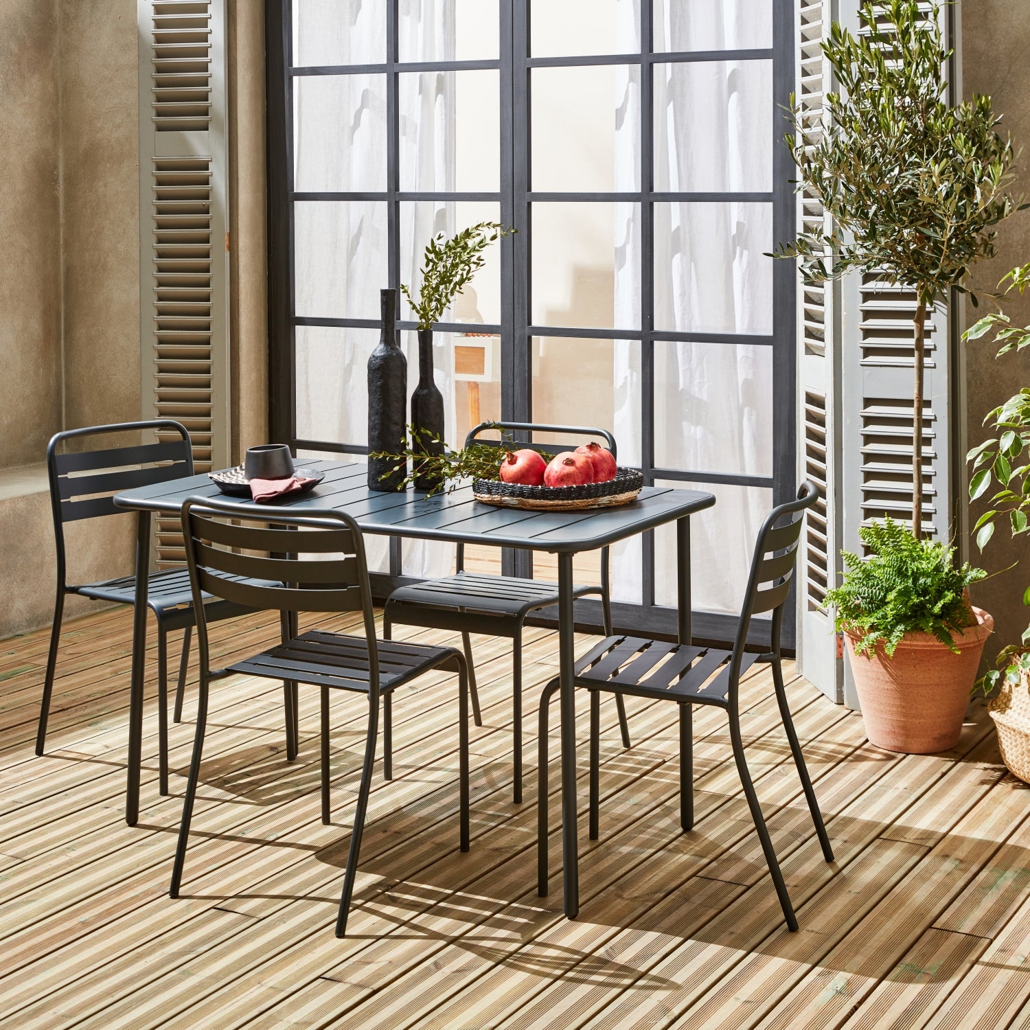 Table de jardin métal + 4 assises anthracite en acier. Amelia. 120 x 70 x 72.5 cm AMÉLIA - 6