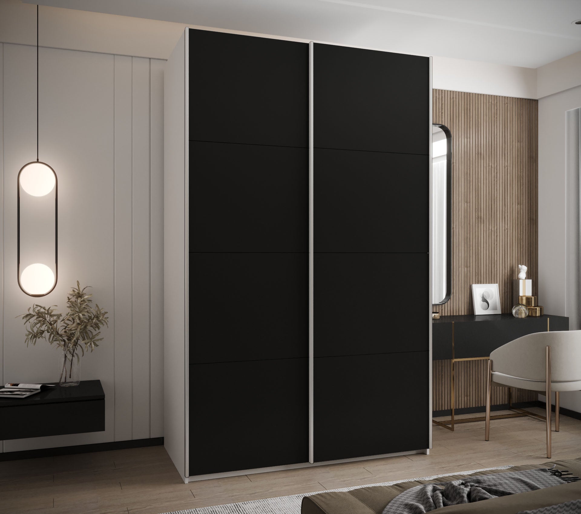 Szafa przesuwna wysoka Lux 1 150 x 64 x 245,5 cm biały + czarny + u. srebrny - Abiks Meble - 2