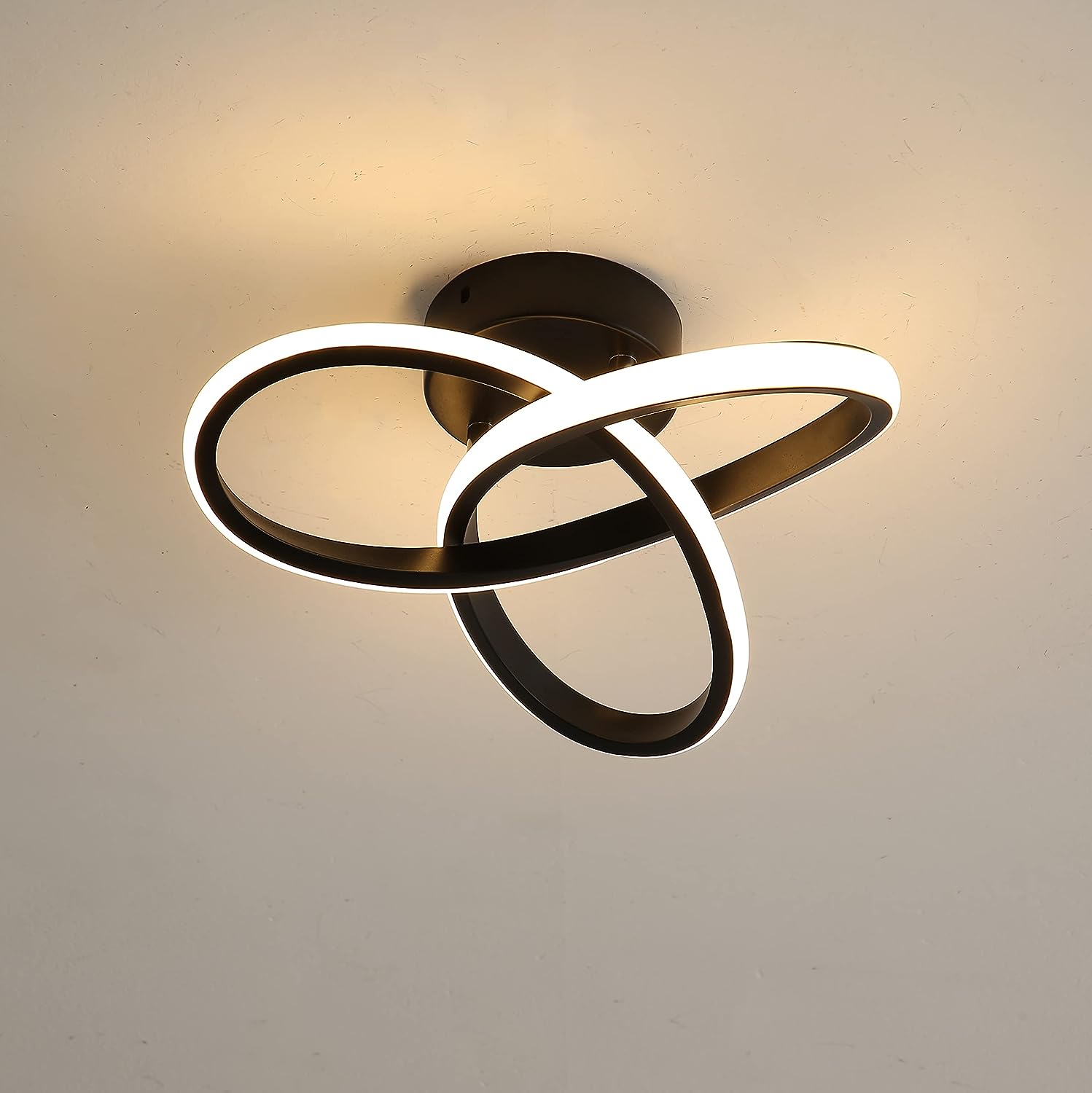 Lustre LED Plafonnier Goeco 22W 2500LM Moderne Noir - Lumière Blanche Froide 6500K Pour Chambre, Salon Et Couloir (26cm)
