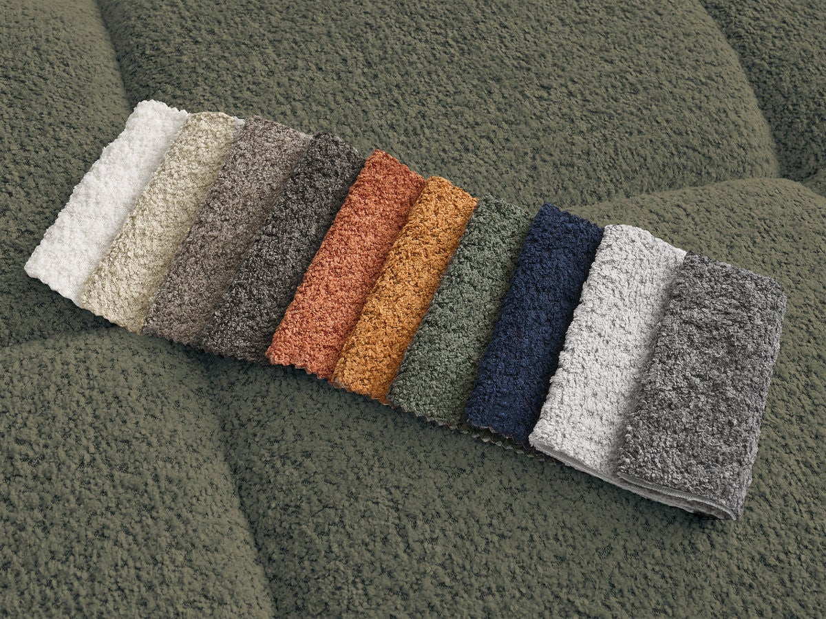 Canapé d'angle fixe ALYA tissu bouclette BOBOCHIC 4 places Vert | Leroy ...