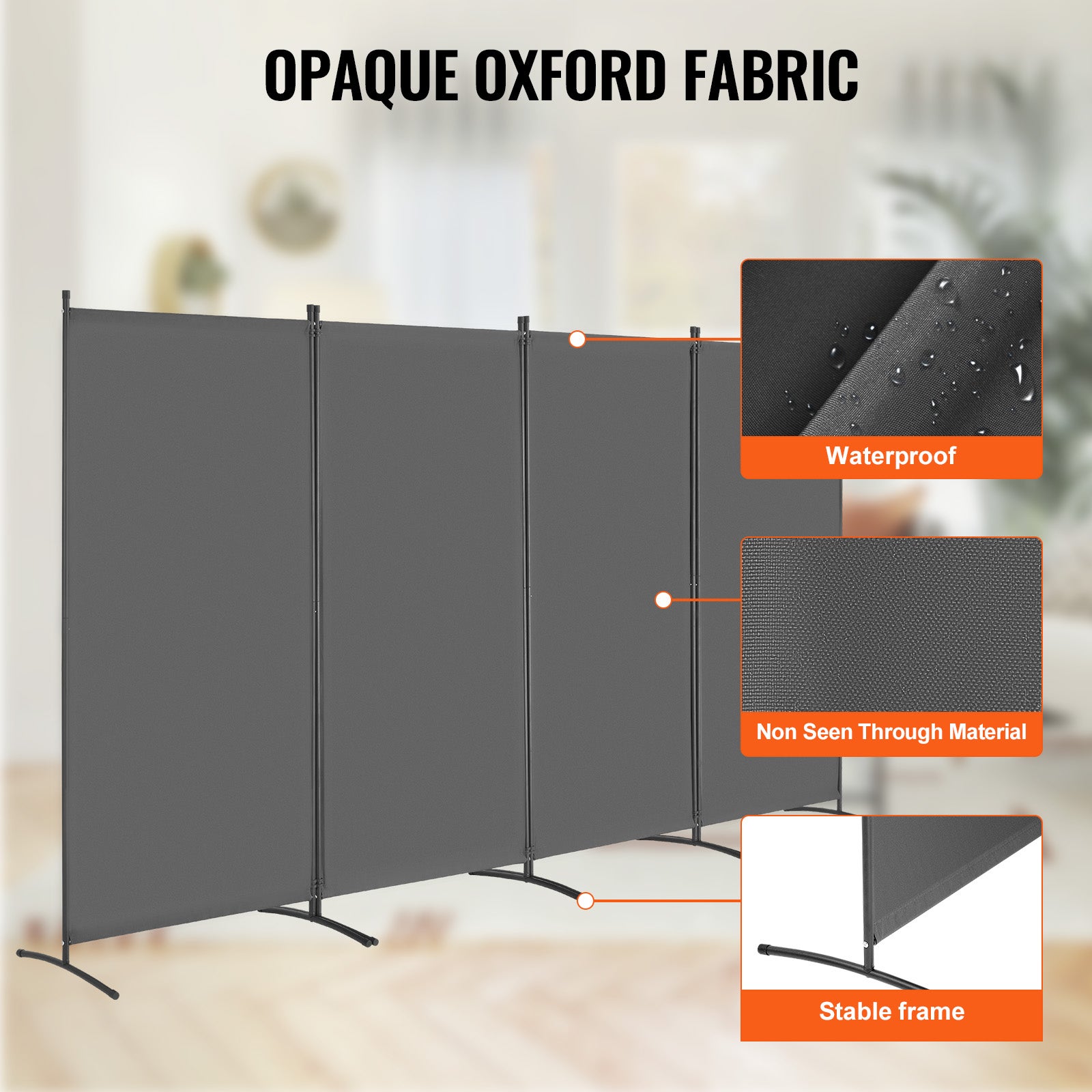 Paravent Multifonctionnel VEVOR 4 Panneaux,Cloison Séparatrice 346,4 x 184 cm,Pliable,Brise-vue Bureau,Chambre,Gris - 3