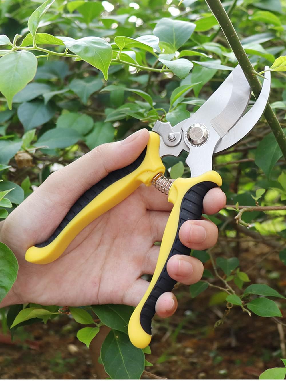 Cisaille de jardinage, manche antidérapant verrouillable, pour tailler les arbustes et les haies (jaune) - 3