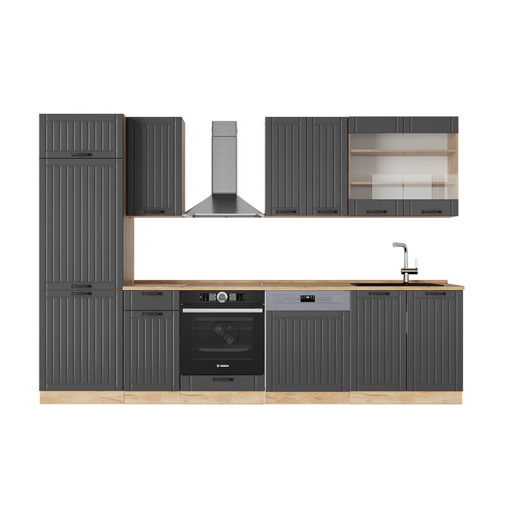 Cuisine Vicco Fame-Line 300cm – Style Rustique – Chêne Vert Or – NEUF