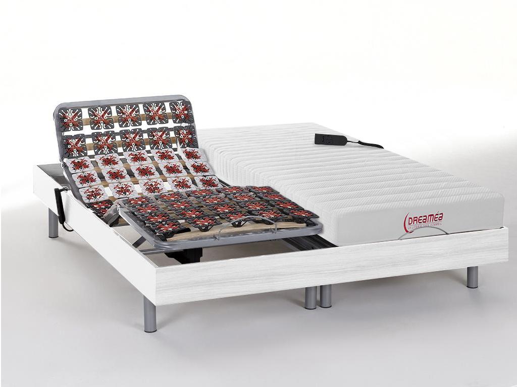 Łóżko elektryczne z funkcją relaksu z materacem z lateksową warstwą wierzchnią - 2 x 90 x 100 cm - białe - ETHER YSMÉE