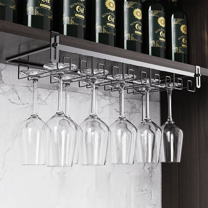 Uchwyt na kieliszki do wina, chłodziarka do wina do góry nogami, bez otworu w ścianie, ciemnoszary, 5 przegródek (na 12-15 kieliszków), 55*22,5*7 cm