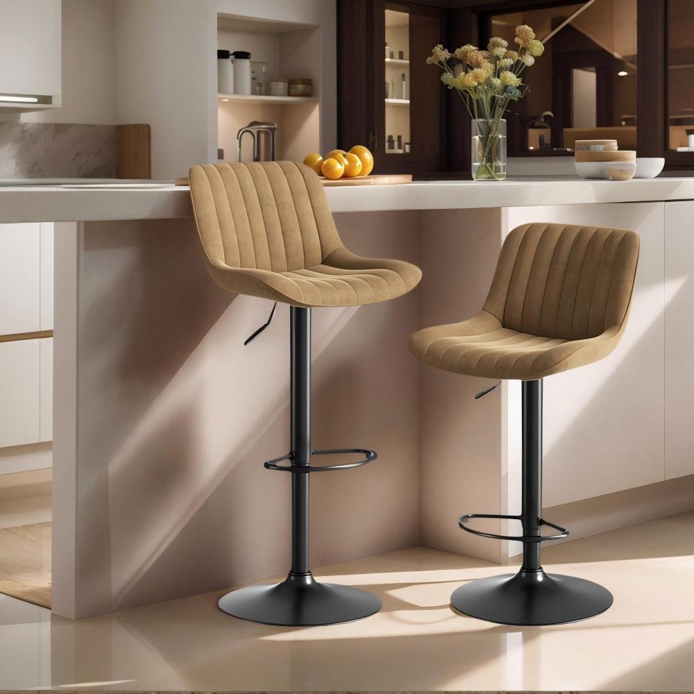 Tabourets de bar pivotants en velours noir, lot de 4 – réglables en hauteur, rotation 360°, dossier ergonomique, revêtement facile à nettoyer - 7