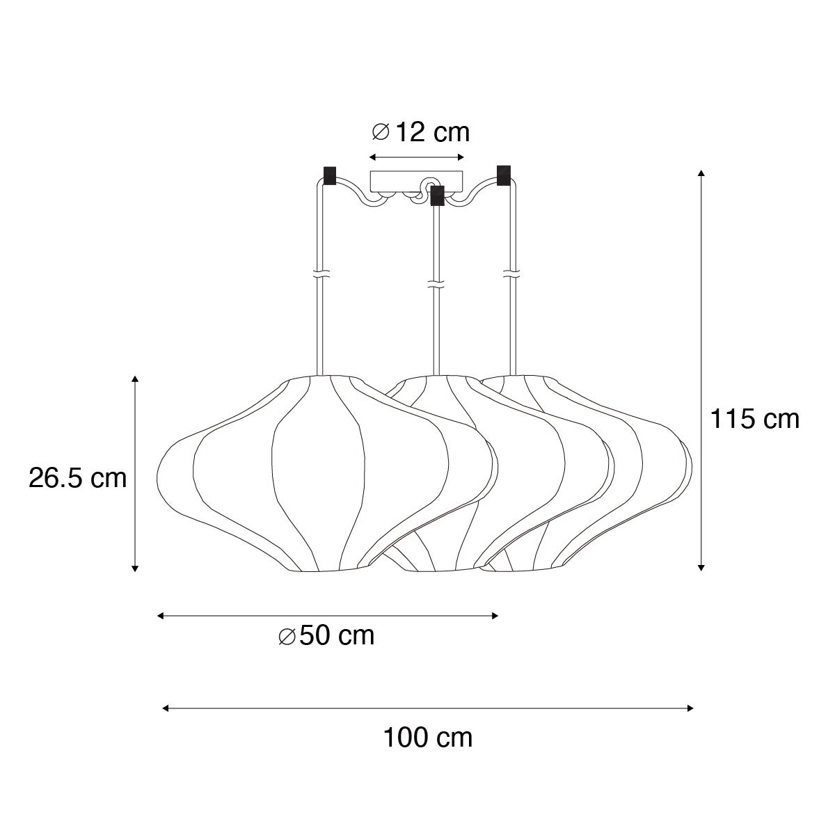 Suspension plu - 3 lumière - L 100 cm - Crème - Japandi - Éclairage intérieur - Salon I Chambre I Cuisine I Salle à manger - 3