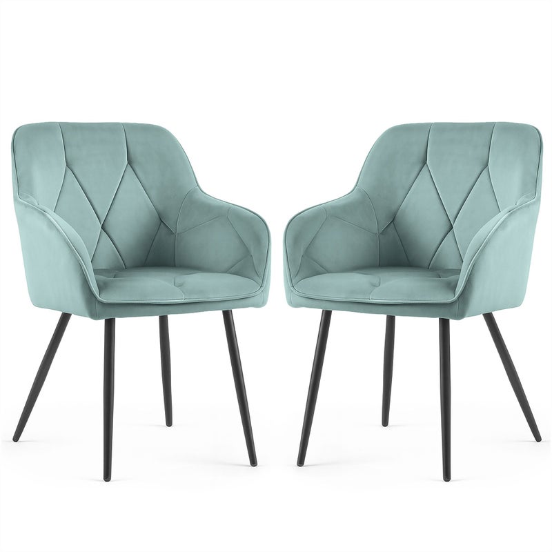 2x Welurowe krzesło tapicerowane pikowane Turkusowe DIAMANTE Czarne nogi