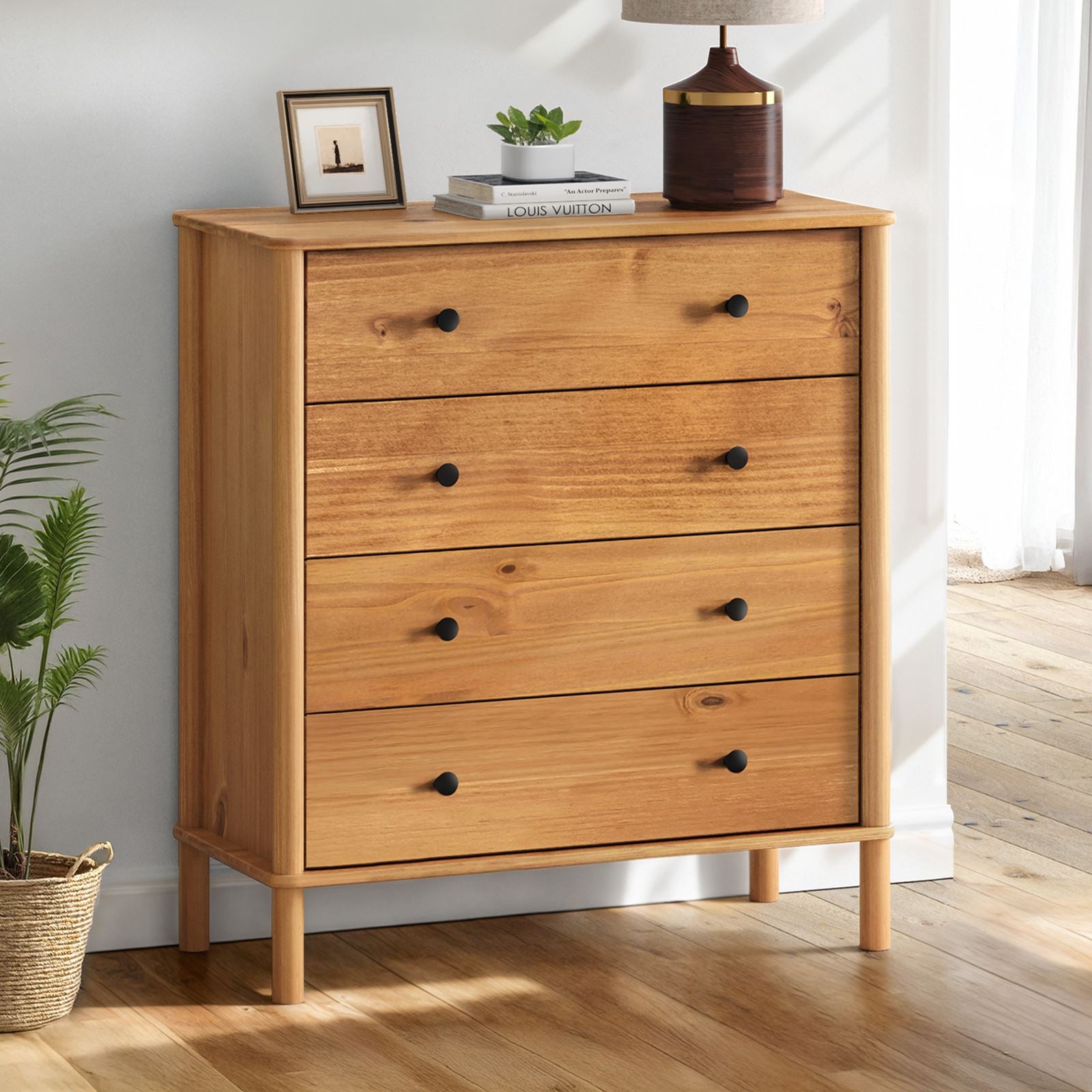 Commode APOANA 4 tiroirs en bois massif - Coloris chêne - 5