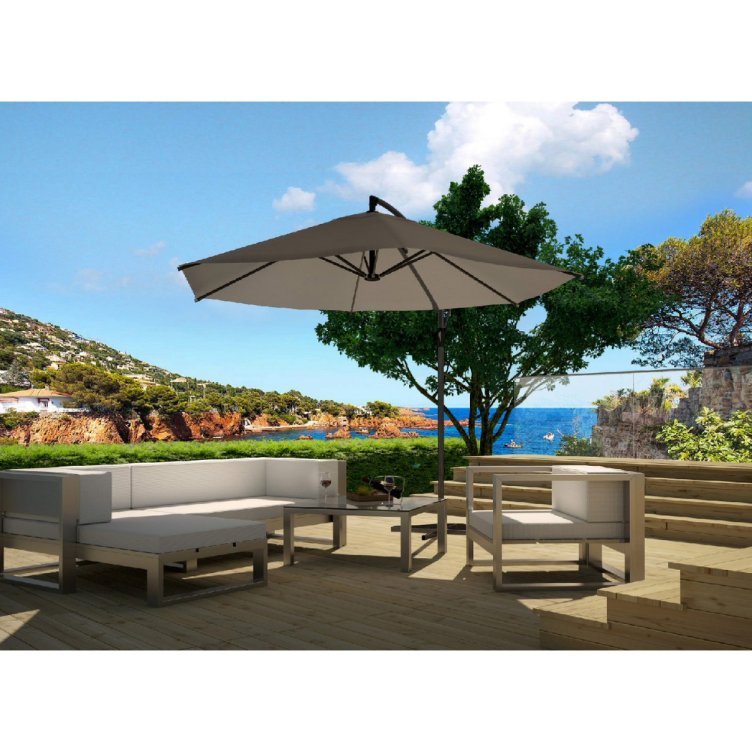 Parasol déporté diamètre 3m gris PORTICCIO - 4