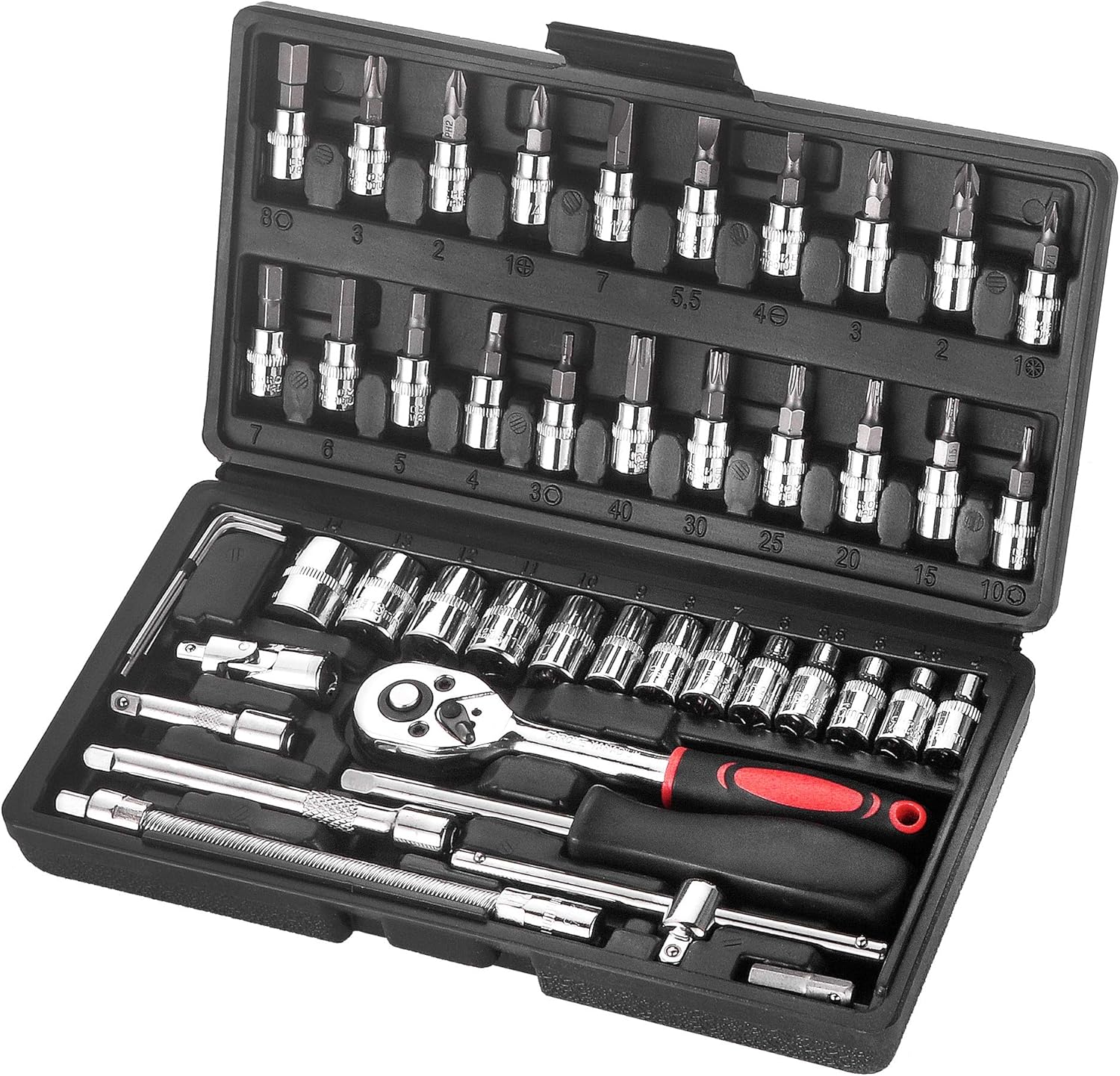 Zestaw 46 nasadek chromowo-wanadowych, adapter 1/4", zestaw nasadek samochodowych DIY