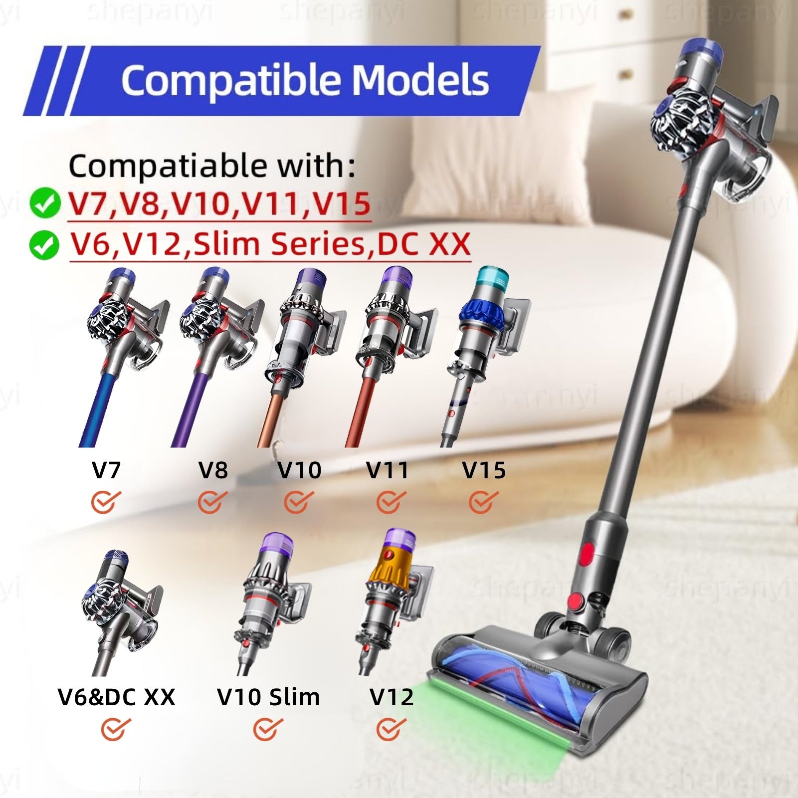 Brosse à rouleau doux avec lumière blanche pour Dyson V10 Slim/V12 ...