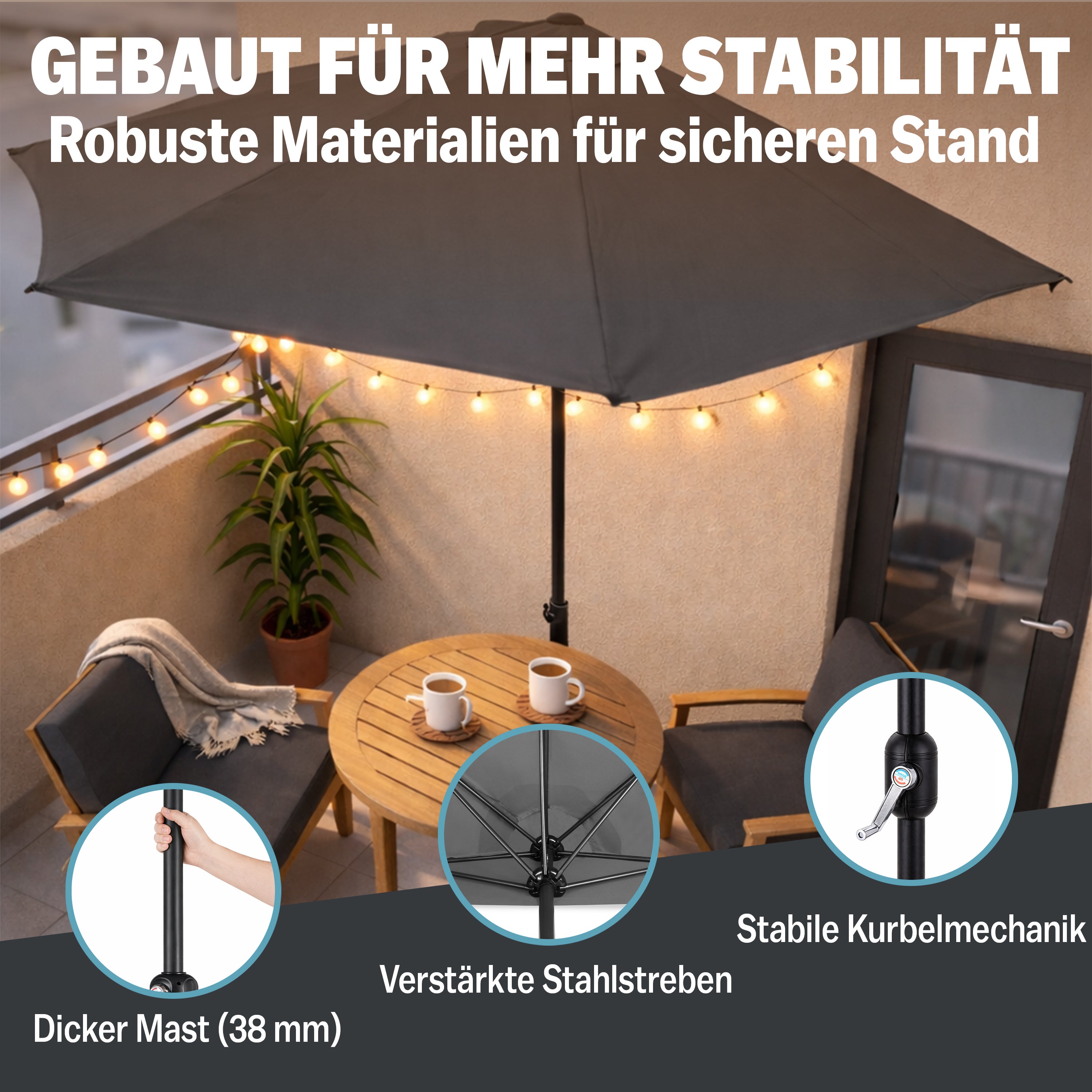 KINGSLEEVE Demi-parasol diamètre 270 cm - 8