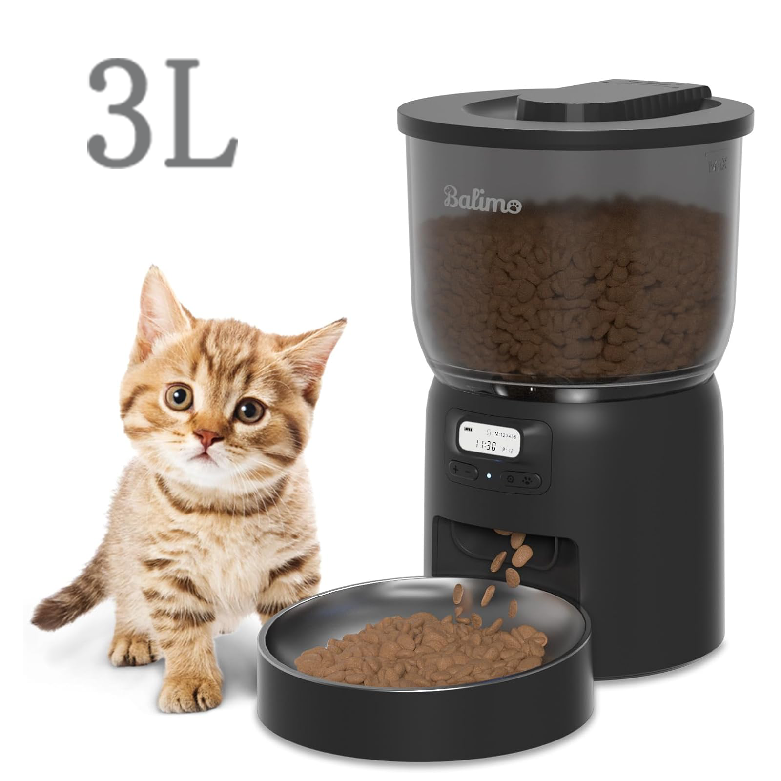Balimopet  3L Distribuidor De Croquetas Gato Automático,Temporizador Programable/Funciónregistro,Con Bol Inoxidable,Hasta 6 Comidas/Día (Negro) Negro , Leroy Merlin