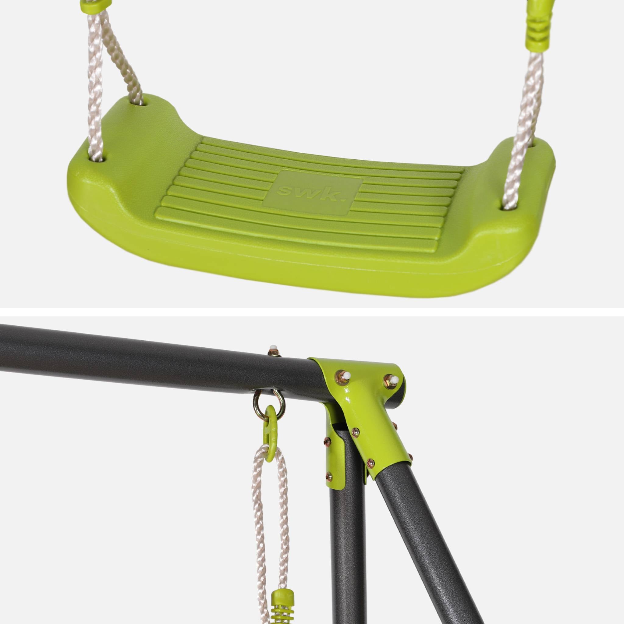 Portique balançoire double en métal BISE. 2 places. noir et vert. acier. L 217 x P 153 x H 195 cm BISE - 3