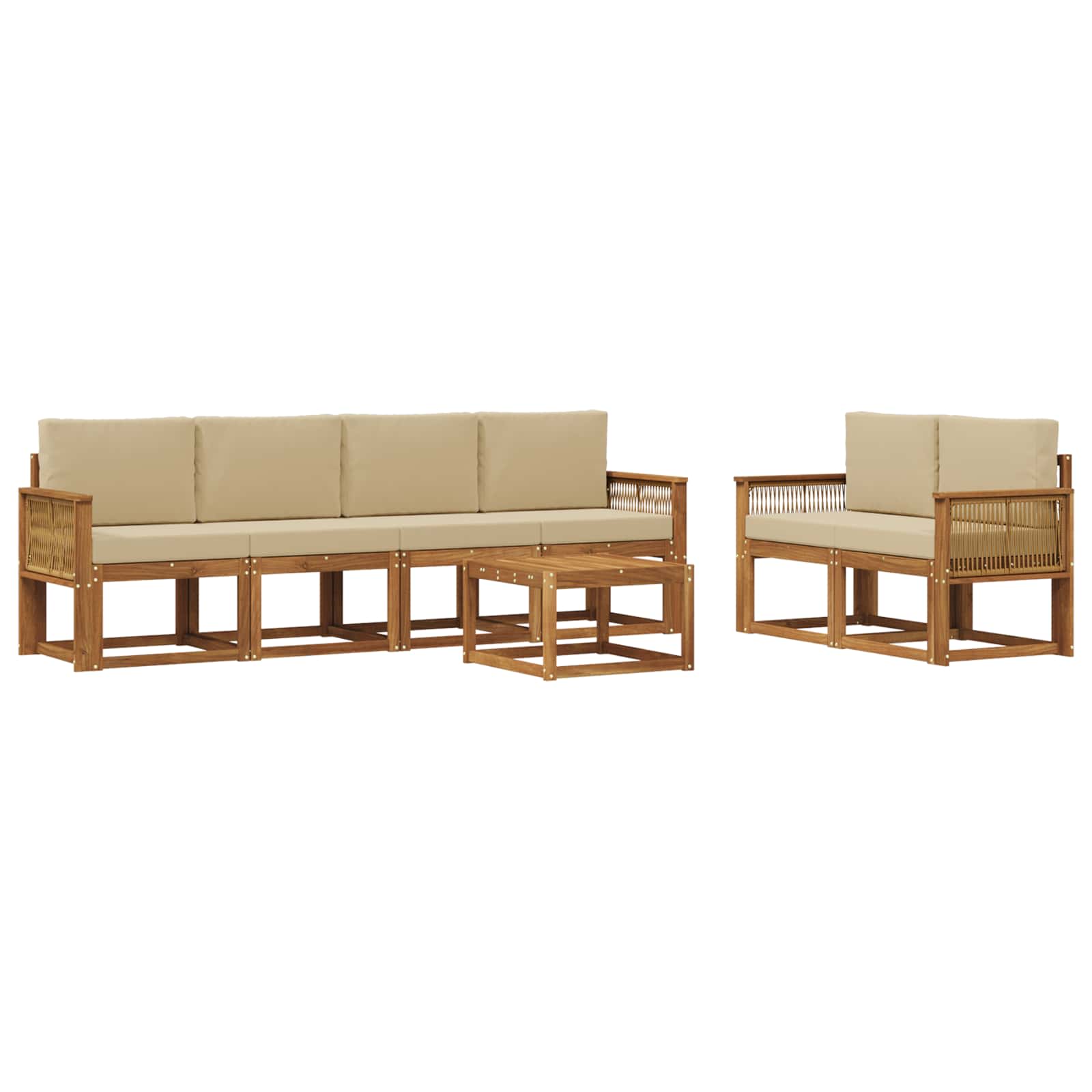 Ensemble de canapés d'extérieur, 7 pièces, en polyester, naturel et beige, pour la terrasse - 2