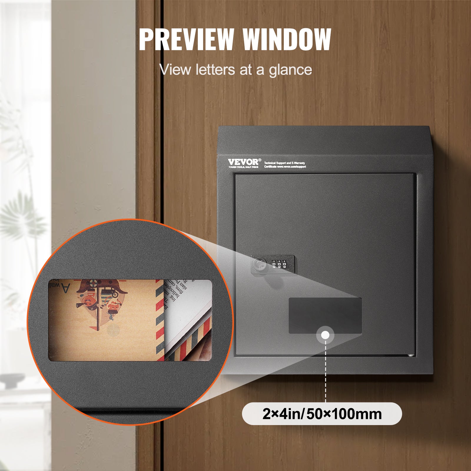 Boîte aux Lettres Encastrable Porte,VEVOR 305x155x360 mm,Boîte Dépôt Courrier Travers la Porte,43 mm,Acier Robuste,Verrouillage à Code Combinaison - 6