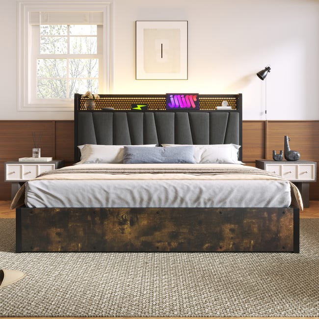 Rtopsu Letto Imbottito Letto Matrimoniale 160x200 con Illuminazione LED e Cassetto Contenitore Rtopsu Letto Imbottito Letto Matrimoniale 160x200 con Illuminazione LED e Cassetto Contenitore