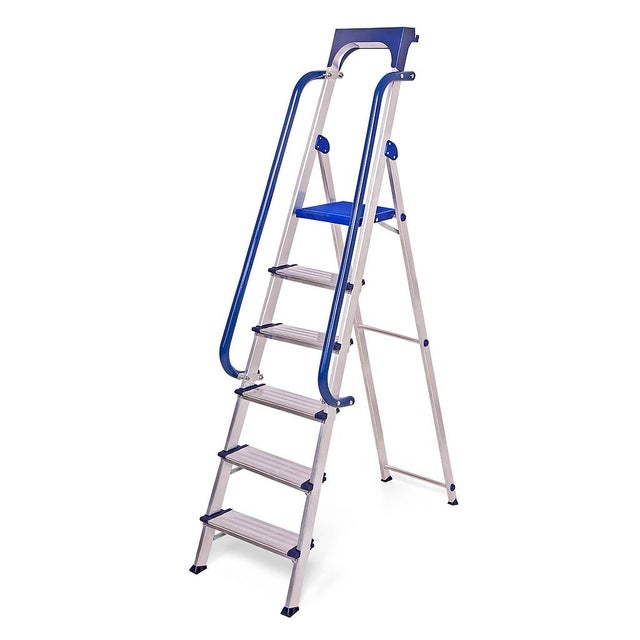 HOSTRÖM Escabeau 6 marches Secure pro, aluminium renforcé, sécurisé avec rampes, tablette porte-outils, hauteur plateforme 135cm, charge 150kg