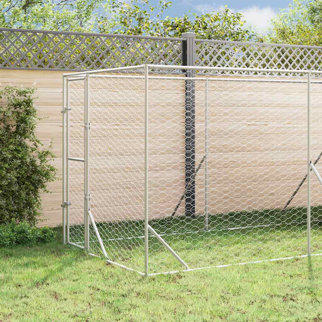 Kojec dla psa, z dachem, srebrny, 2x6x2,5 m, stal galwanizowana vidaXL