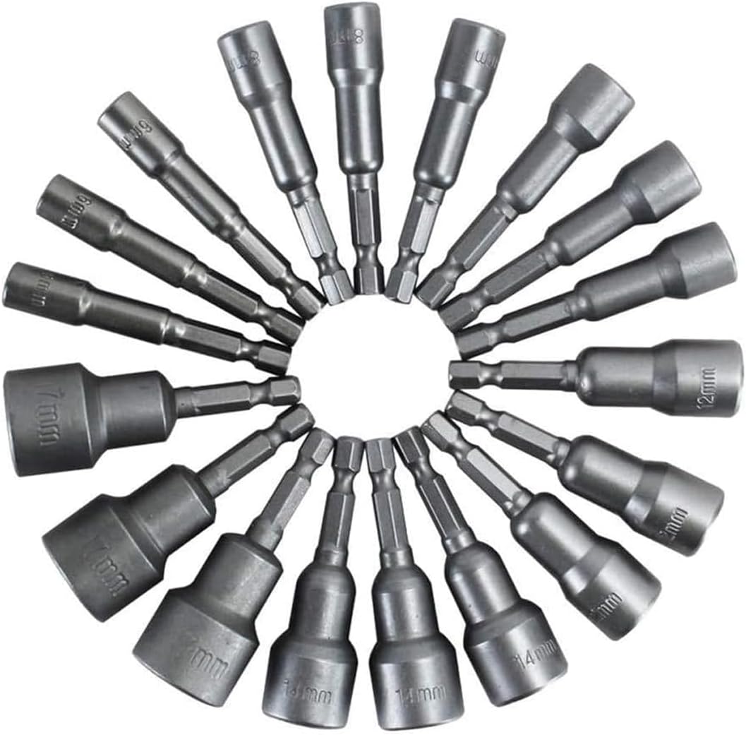 Zestaw nasadek sześciokątnych (10 sztuk) - 6-19 mm, magnetyczne, stal wanadowa, końcówki do wiertarek