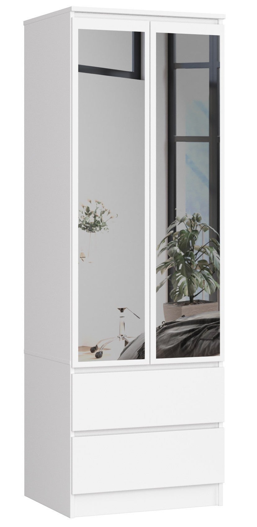Szafa AKORD S60 Biała 60 cm z lustrem 2 drzwi 2 szuflady kolor Biały mat 1 półka 60x51x180 cm