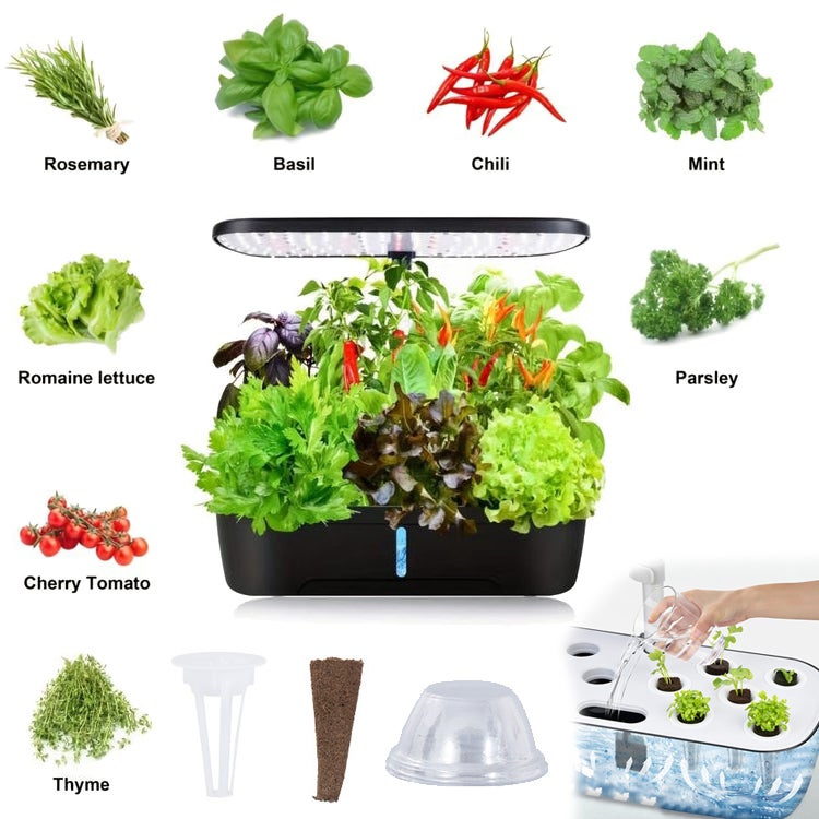 Système de culture hydroponique avec lumière de culture à spectre complet, kit de jardinage à 12 dosettes, germination des plantes de 4 L - 4