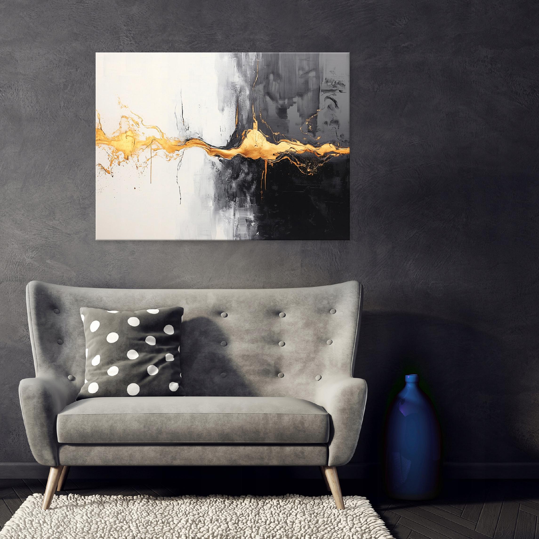 Impression sur Toile Abstrait Or Moderne 60x40 cm XXL Tableau Décoration Deco Murale Intissée pour Salon Chambre Cuisine - 2