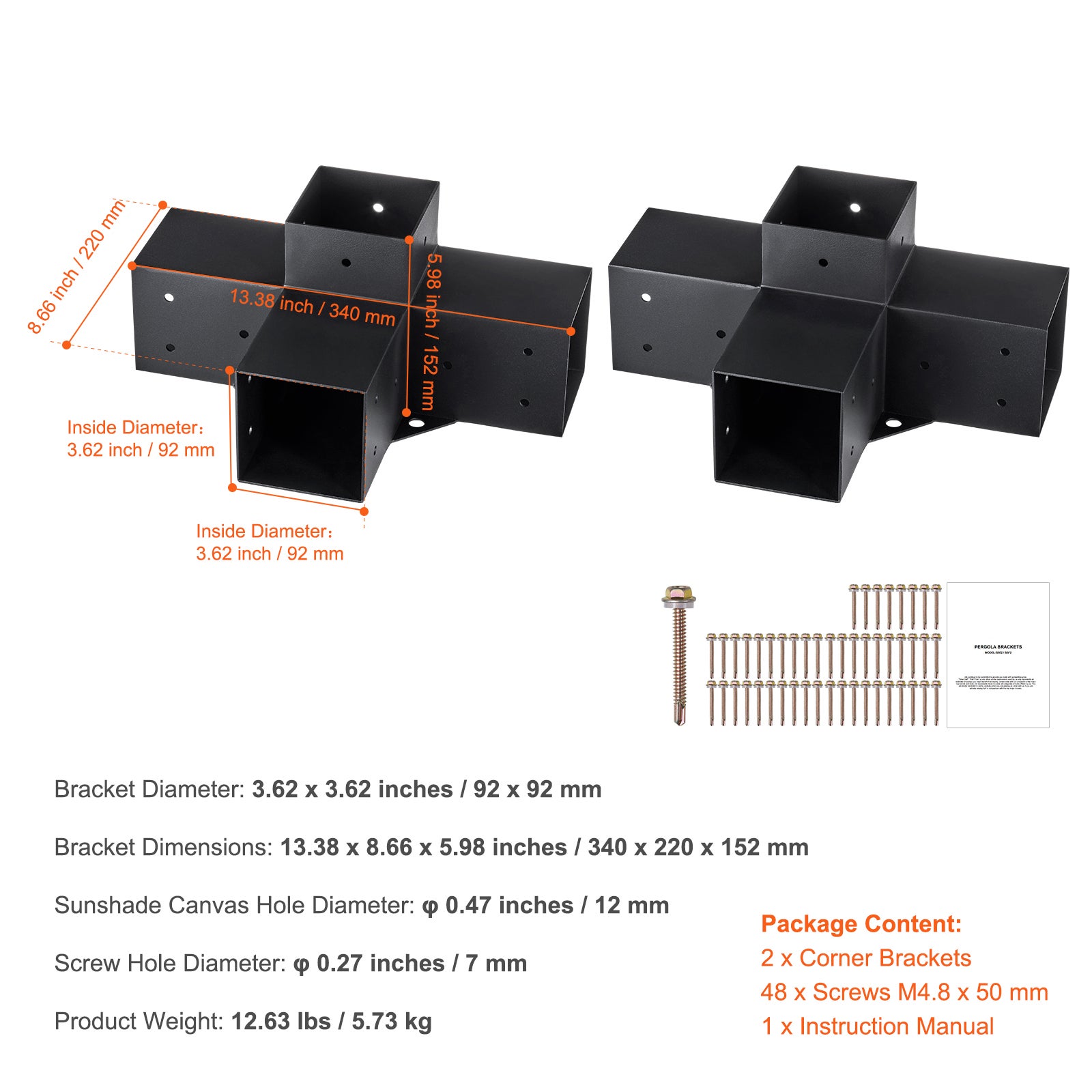 Kit supports de pergola SucceBuy 10,2 x 10,2 cm (intérieur 9,1 x 9,1 cm),support angle 4 voies pour menuiseries DIY,installation facile,2 pièces - 9
