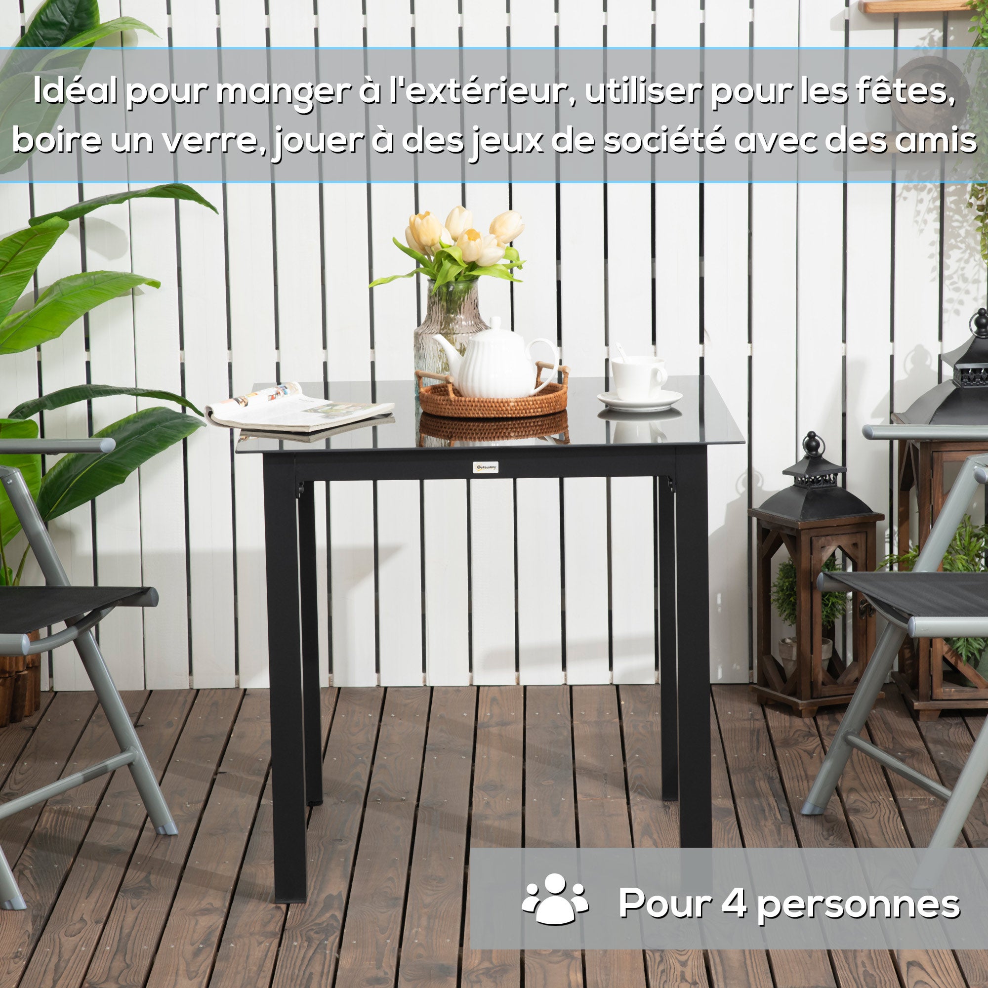 Table de jardin extensible carré en Verre Noir - 6