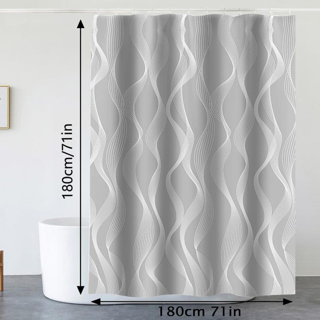 Tenda da doccia 180x200cm grigia antimuffa bianca lavabile con 12 ganci Tenda da doccia 180x200cm grigia antimuffa bianca lavabile con 12 ganci