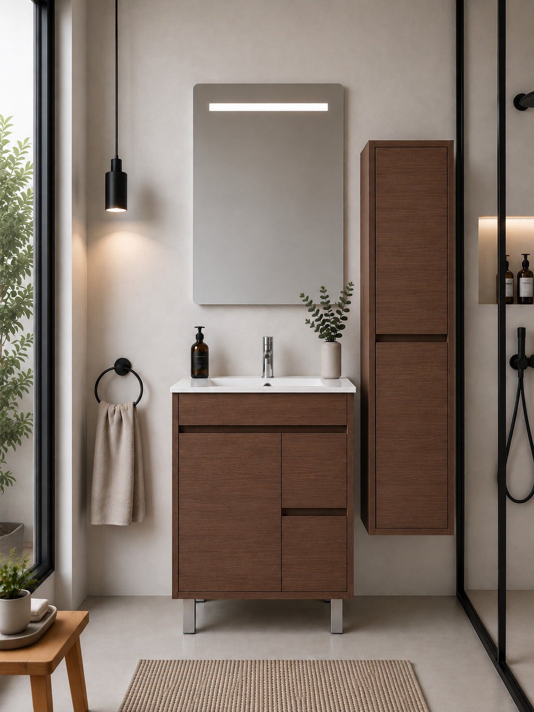 Mobilier de baie cu lavoar ORIGENBATH ISQUIA fără oglindă 50x40 cm frasin tea cu coloană