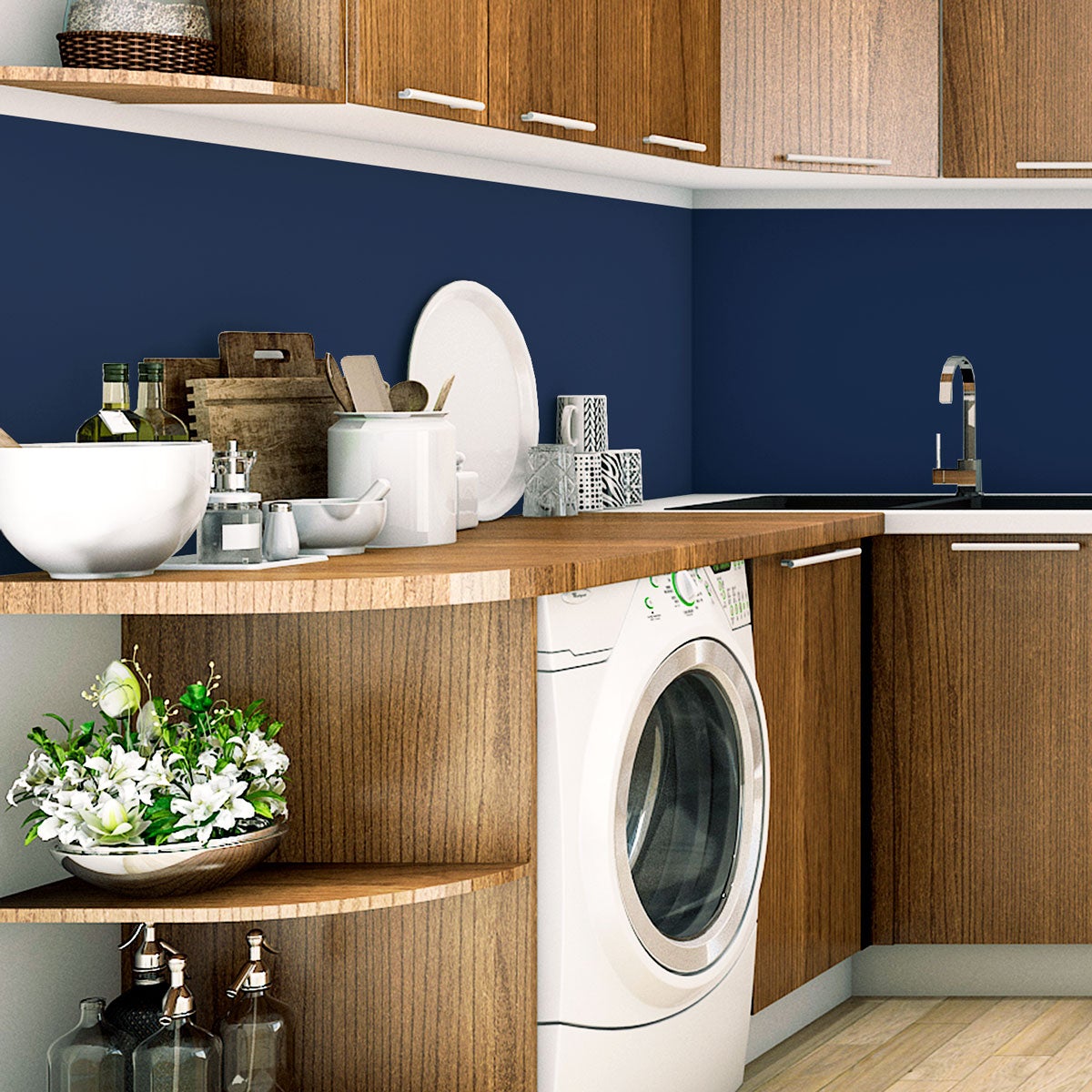 Rotolo adesivo decorativo in vinile al metro - Adesivo lavabile e impermeabile per pareti, cucine e mobili - 60cmx30m - Blu scuro - 3