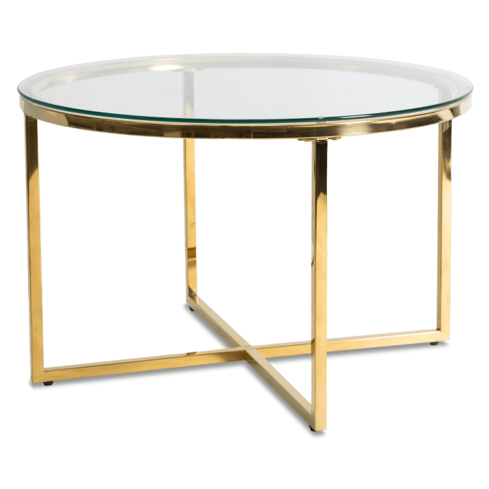 Stolik Kawowy Okrągły Szklany Glamour Złoty Ława do Salonu FLIP