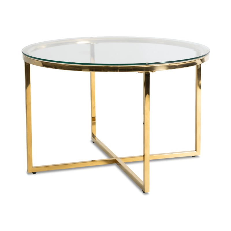 Stolik Kawowy Okrągły Szklany Glamour Złoty Ława do Salonu FLIP