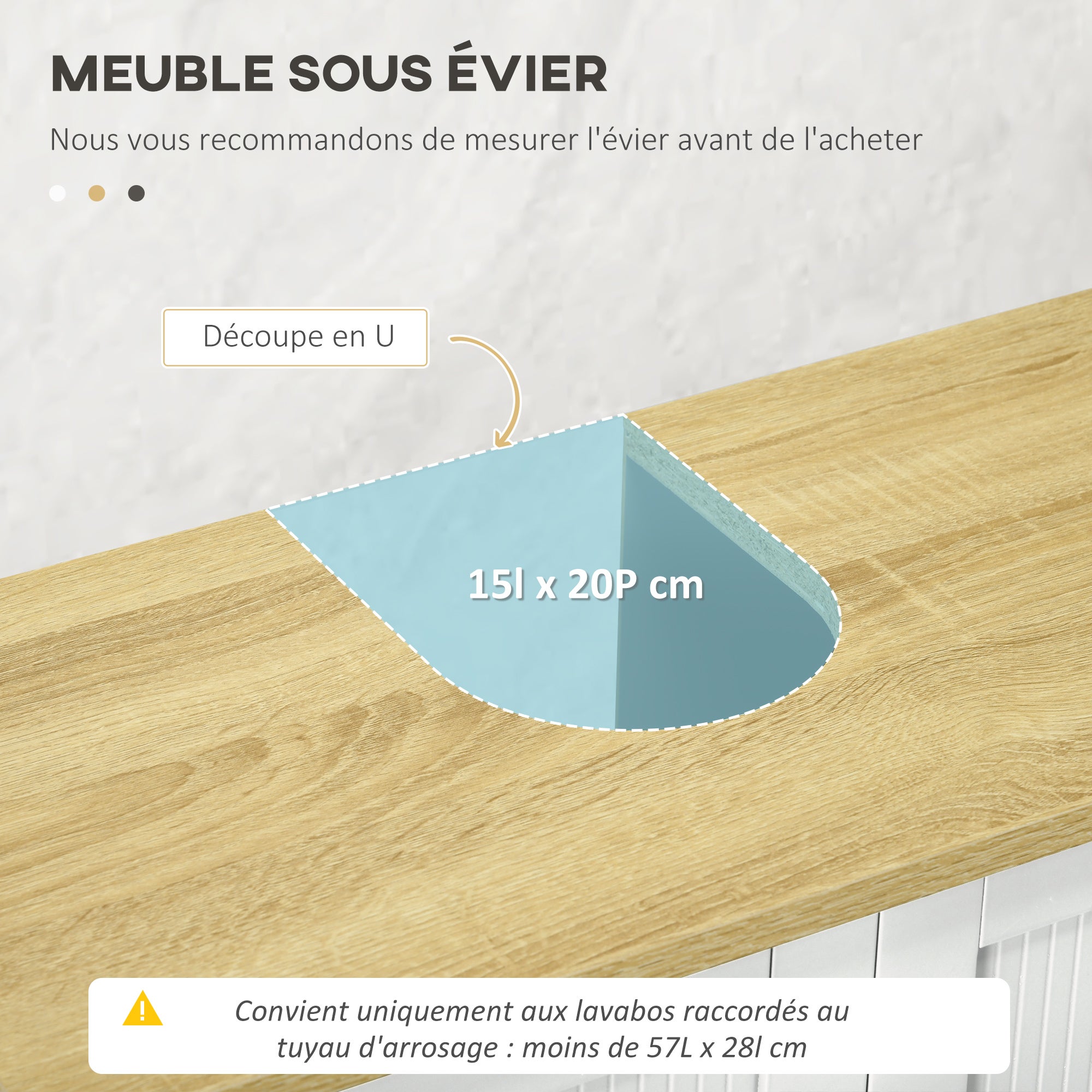 Meuble sous lavabo 2 portes étagère réglable 2 étages à l'intérieure poignées en PU 60 x 30 x 60 cm blanc - 6