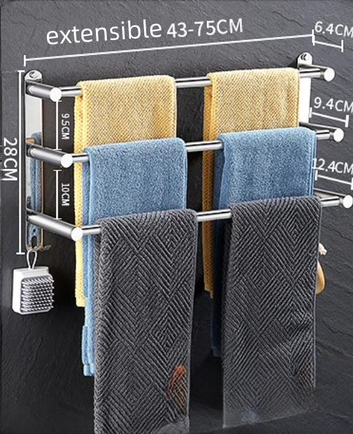 Porte-Serviettes Réglable Extensible Salle De Bain - Barre Murale Acier Noir Mat, 37.5-68cm